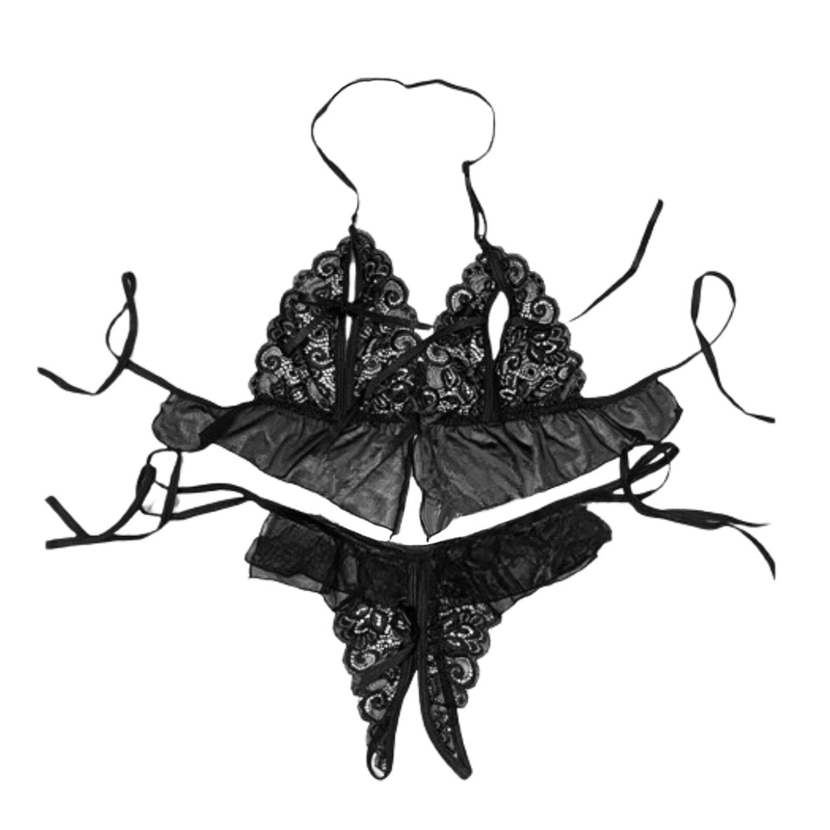 GENERICO - Conjunto Trisha Lencería sexy fina tanga hilo más bralette_.