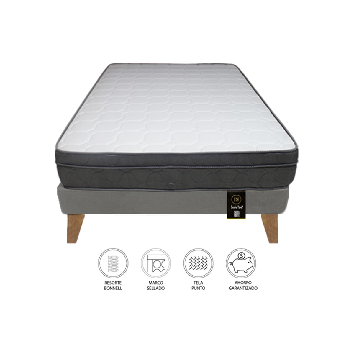 BARAKA HOME - Cama Turin Slim 2 Plz + 2 almohadas - Gris Oscuro