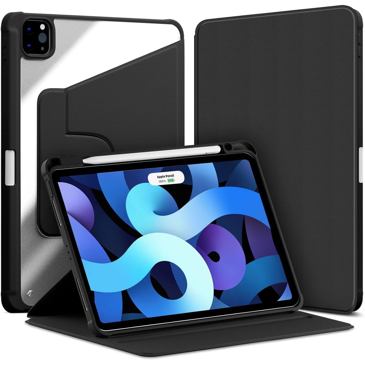 GENERICO - Funda case para iPad Pro 11 iPad Air 5/4 generación GIRATORIO - NEGRO