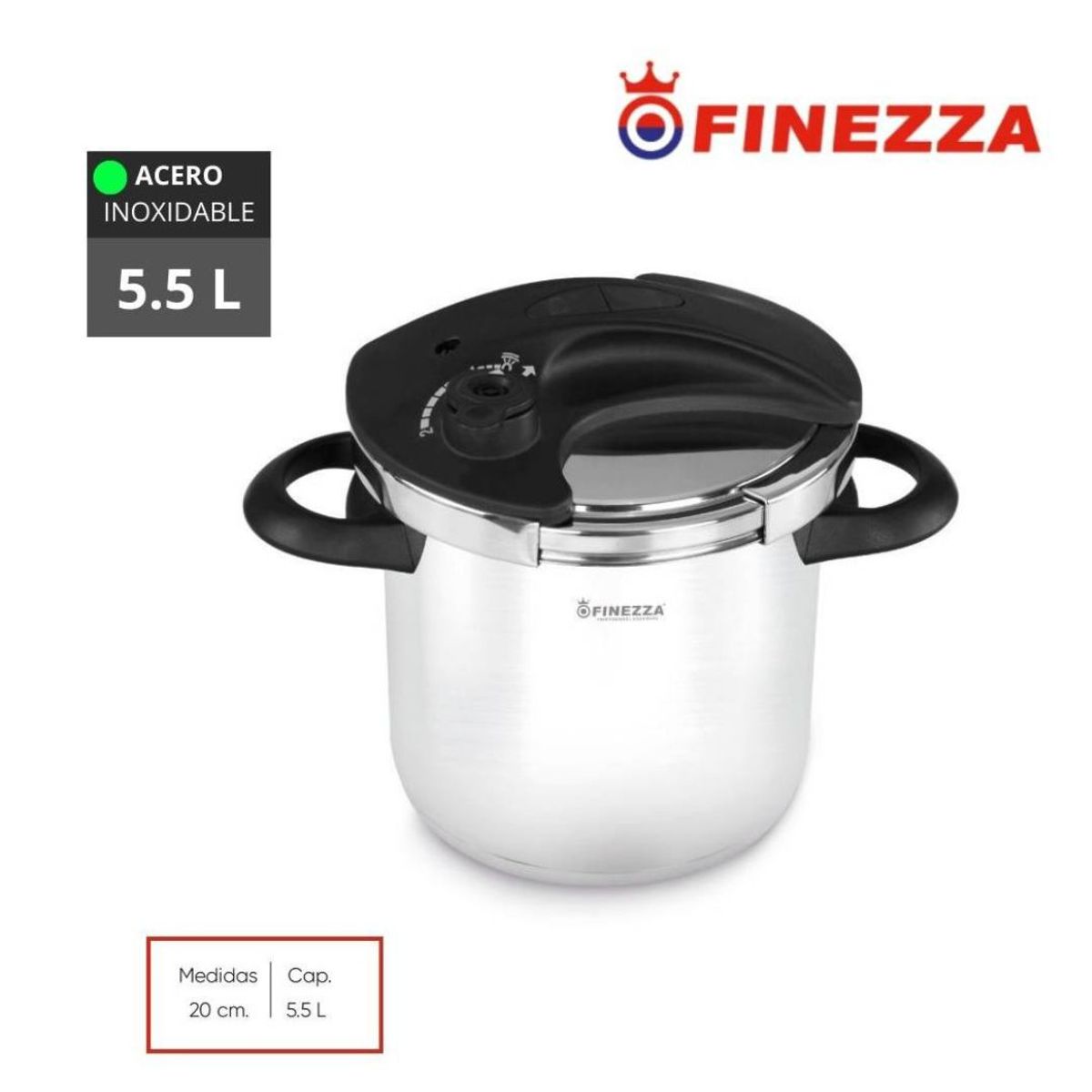 FINEZZA - OLLA A PRESIÓN DE ACERO INOXIDABLE 5.5 Litros FINEZZA