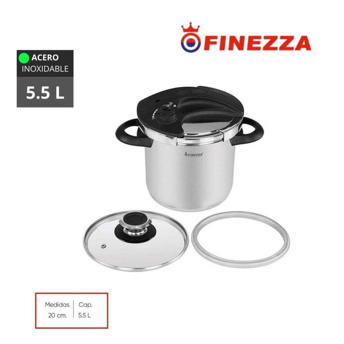 FINEZZA - OLLA A PRESIÓN DE ACERO INOXIDABLE 5.5 Litros FINEZZA