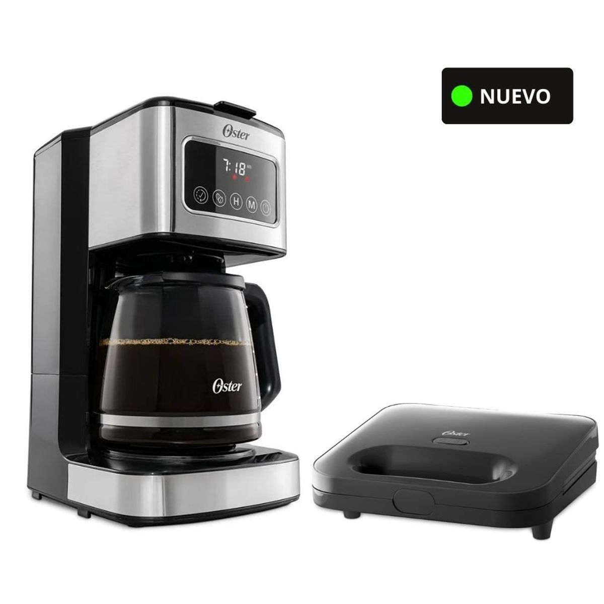 OSTER - Cafetera de 12 tazas pantalla táctil + Sandwichera 2885