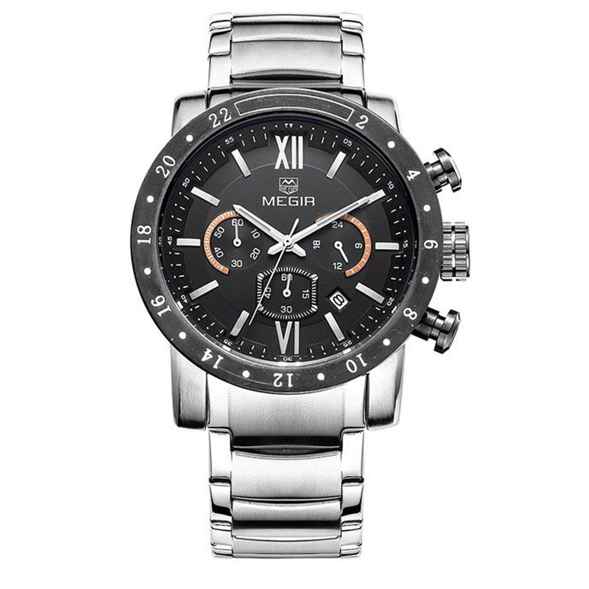 MEGIR - Reloj Megir Acero plateado con Negro MEG-80