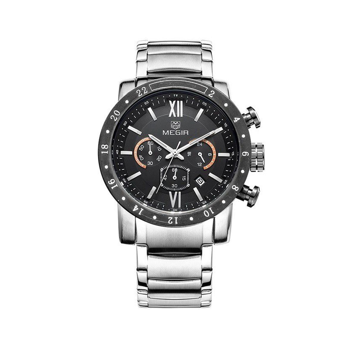 MEGIR - Reloj Megir Acero plateado con Negro MEG-80