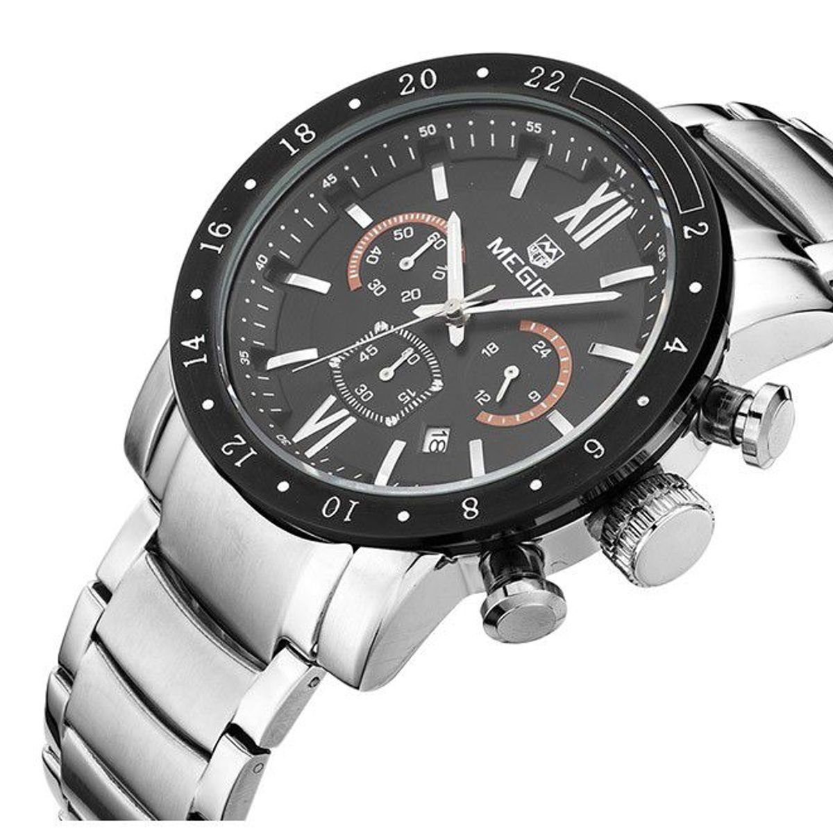 MEGIR - Reloj Megir Acero plateado con Negro MEG-80