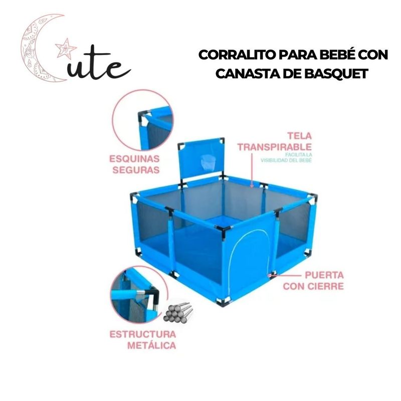 GENERICO - CORRALITO PARA BEBÉ CON CANASTA DE BASQUET