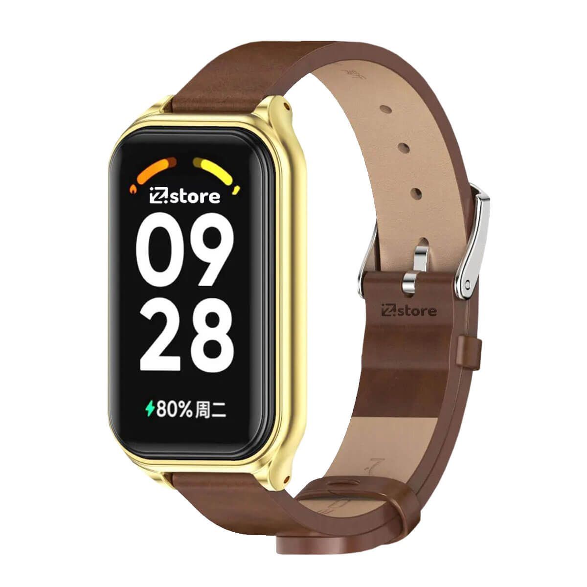 GENERICO - Correa de Cuero Compatible con Redmi Band 2 de Microfibra PU Marron-Gold