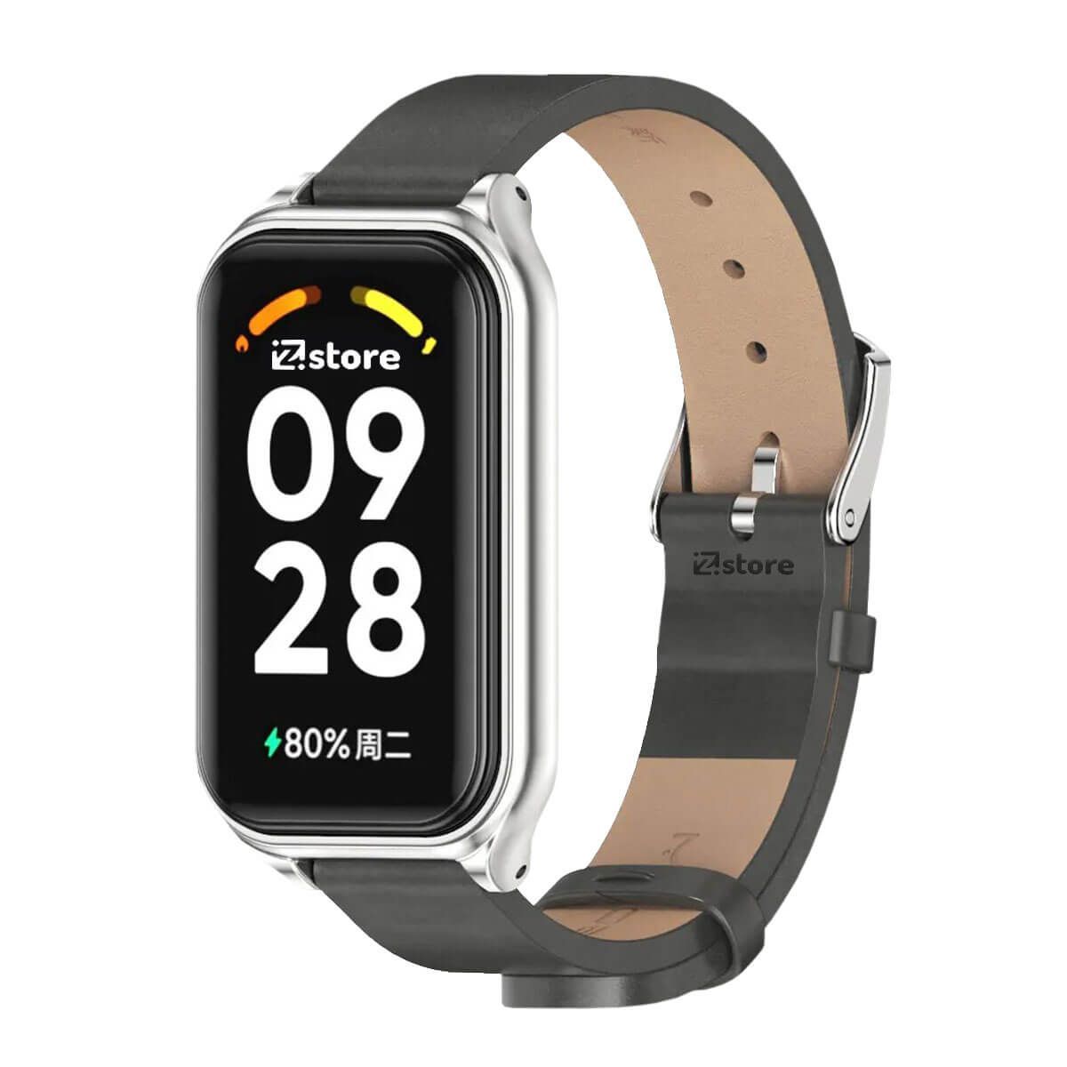 GENERICO - Correa de Cuero Compatible con Redmi Band 2 de Microfibra PU Gris-Silver