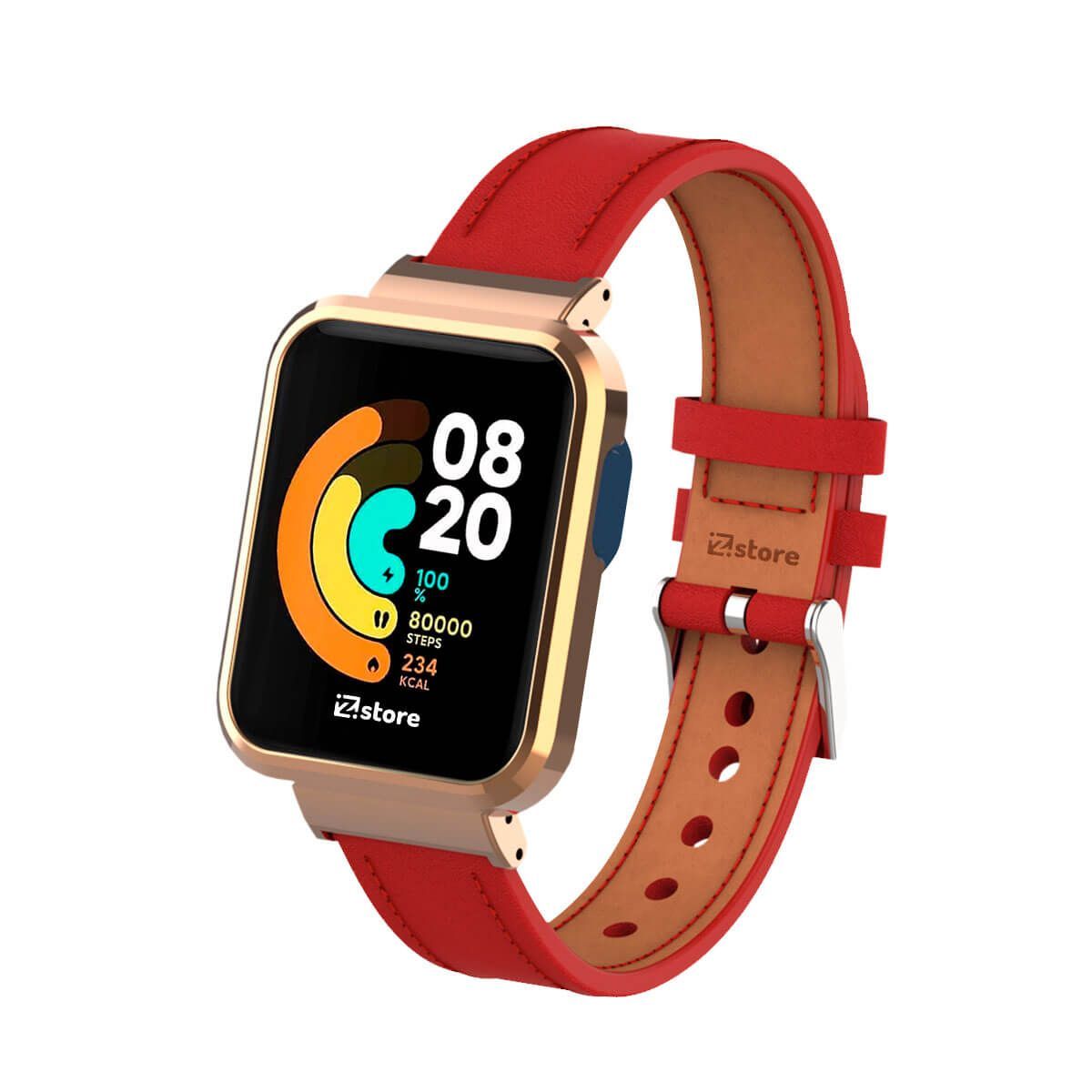 GENERICO - Correa de Cuero Compatible con Xiaomi Mi Watch Lite Rojo