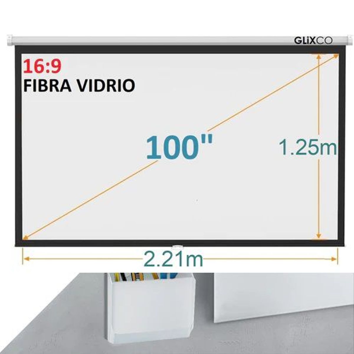 GENERICO - MONTECH-Ecran Manual 100 Pulg (16:9) 2.21x1.25m / Fibra de Vidrio