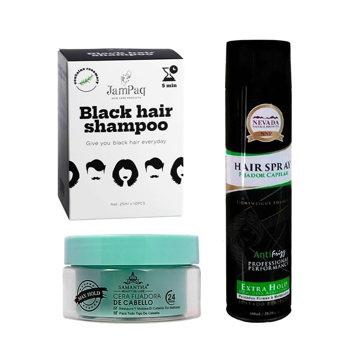 GENERICO - Cera Fijadora Samantha + Spray Fijador + Shampoo Cubre Canas JamPaq