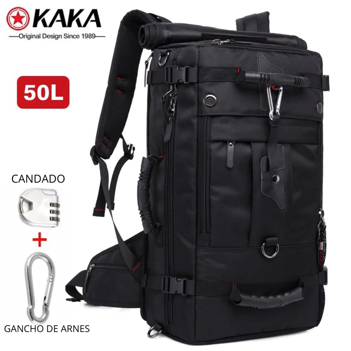 KAKA - Mochila KAKA Viaje Outdoor 2070 Negro 50L