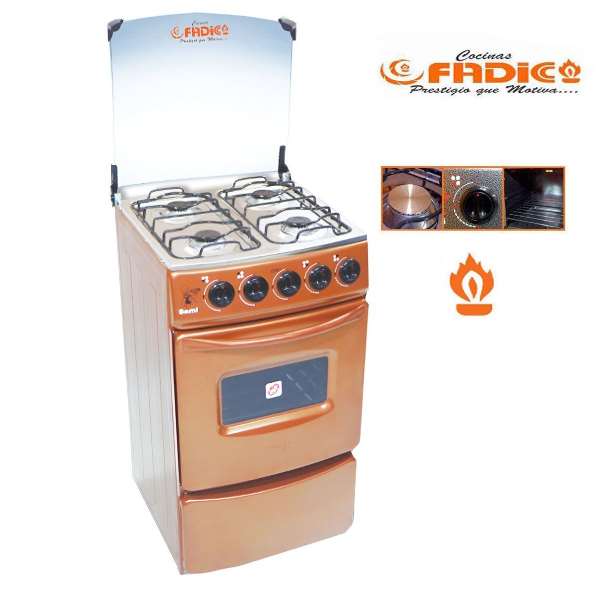 FADIC - Cocina con tapa de vidrio y horno sami 4h cobre
