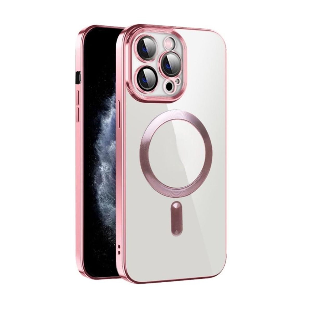 GENERICO - Funda iPhone 12 Pro Max Magsafe + Protector de Camara Rosa Antishock
