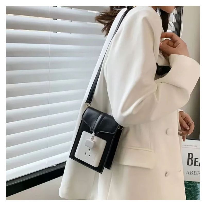 GENERICO - Bolso Femenino de Color Blanco y Negro con Diseño De Enchufe