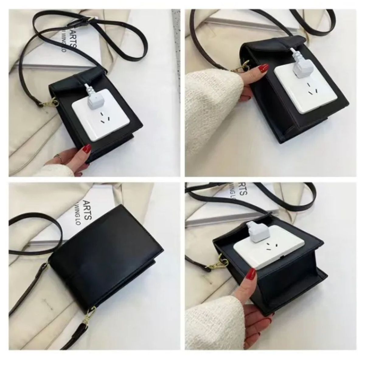 GENERICO - Bolso Femenino de Color Blanco y Negro con Diseño De Enchufe