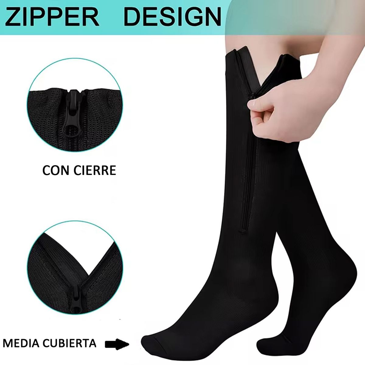GENERICO - Medias de Compresión NEGRO Talla L-XL - Con cierre reforzado - M002