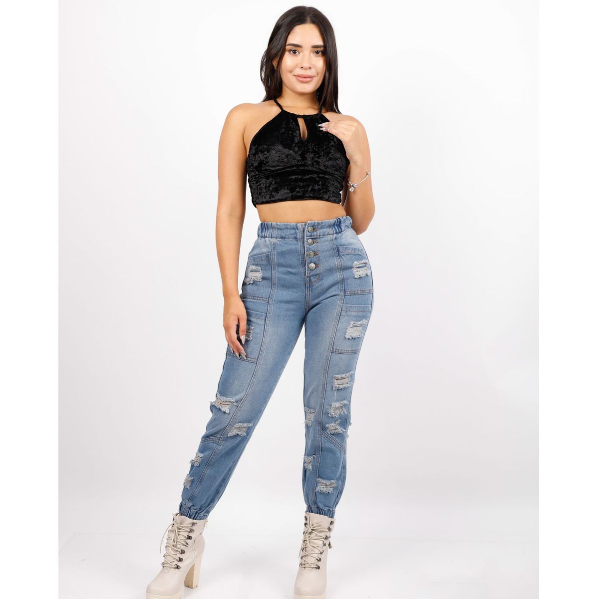 BENCUS JEANS - Pantalón fit Jogger para Mujer detalles Rasgado Tobillero