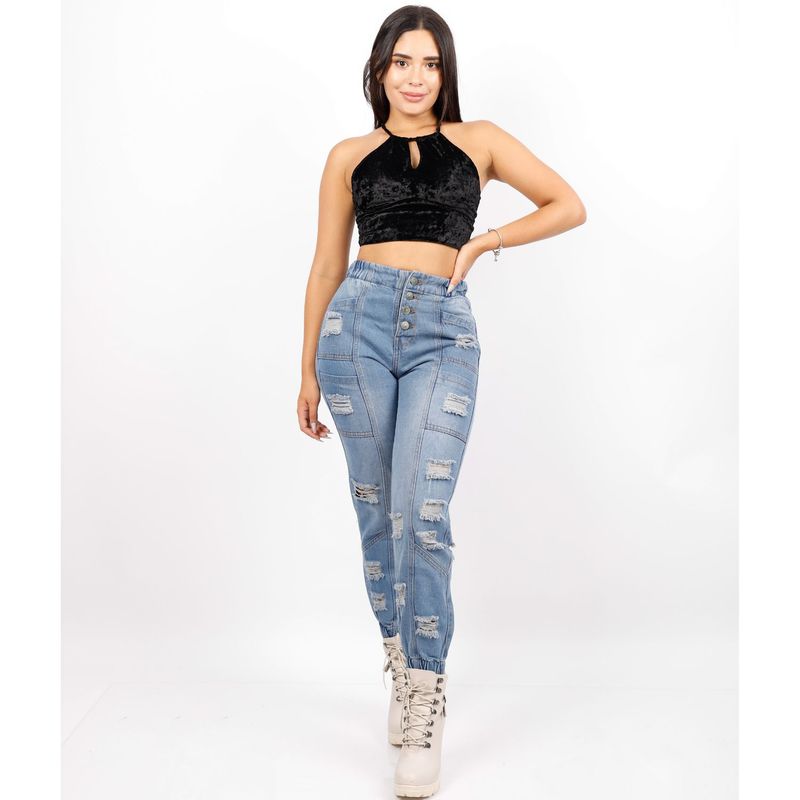 BENCUS JEANS - Pantalón fit Jogger para Mujer detalles Rasgado Tobillero