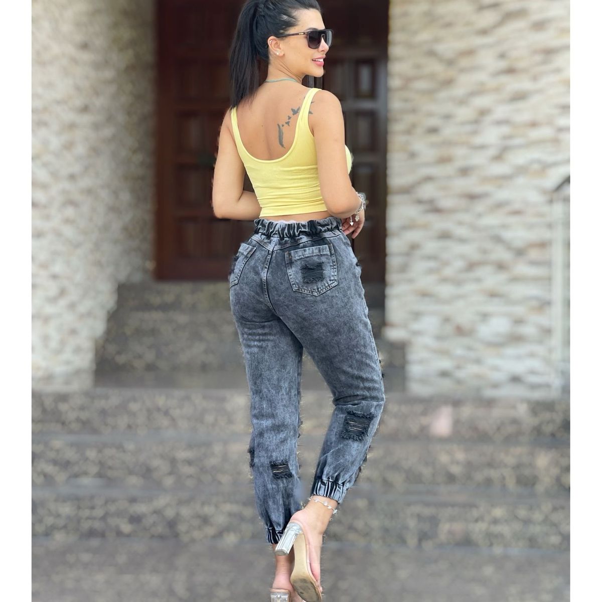 BENCUS JEANS - Pantalon Jean Rasgado Mujer Cintura