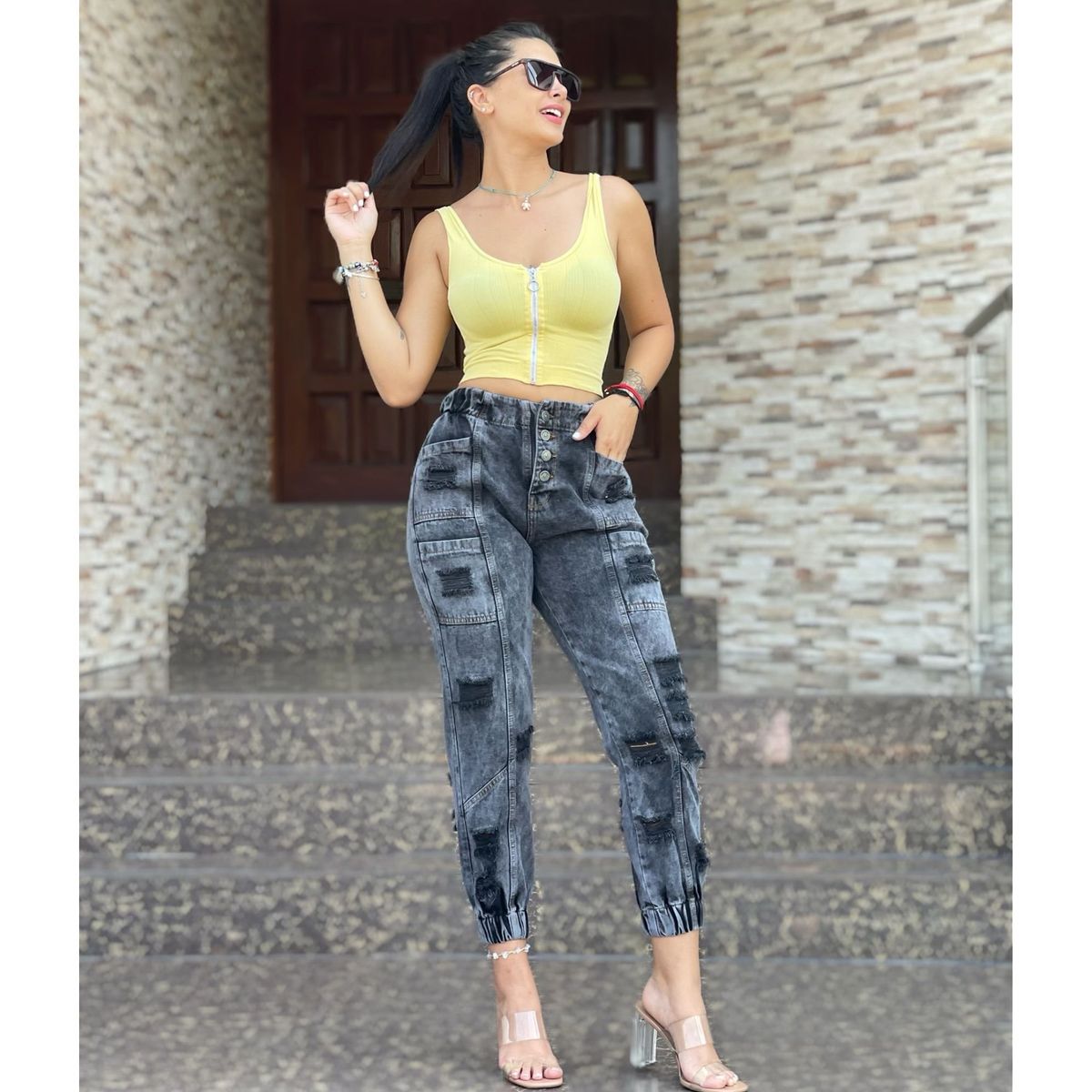 BENCUS JEANS - Pantalon Jean Rasgado Mujer Cintura