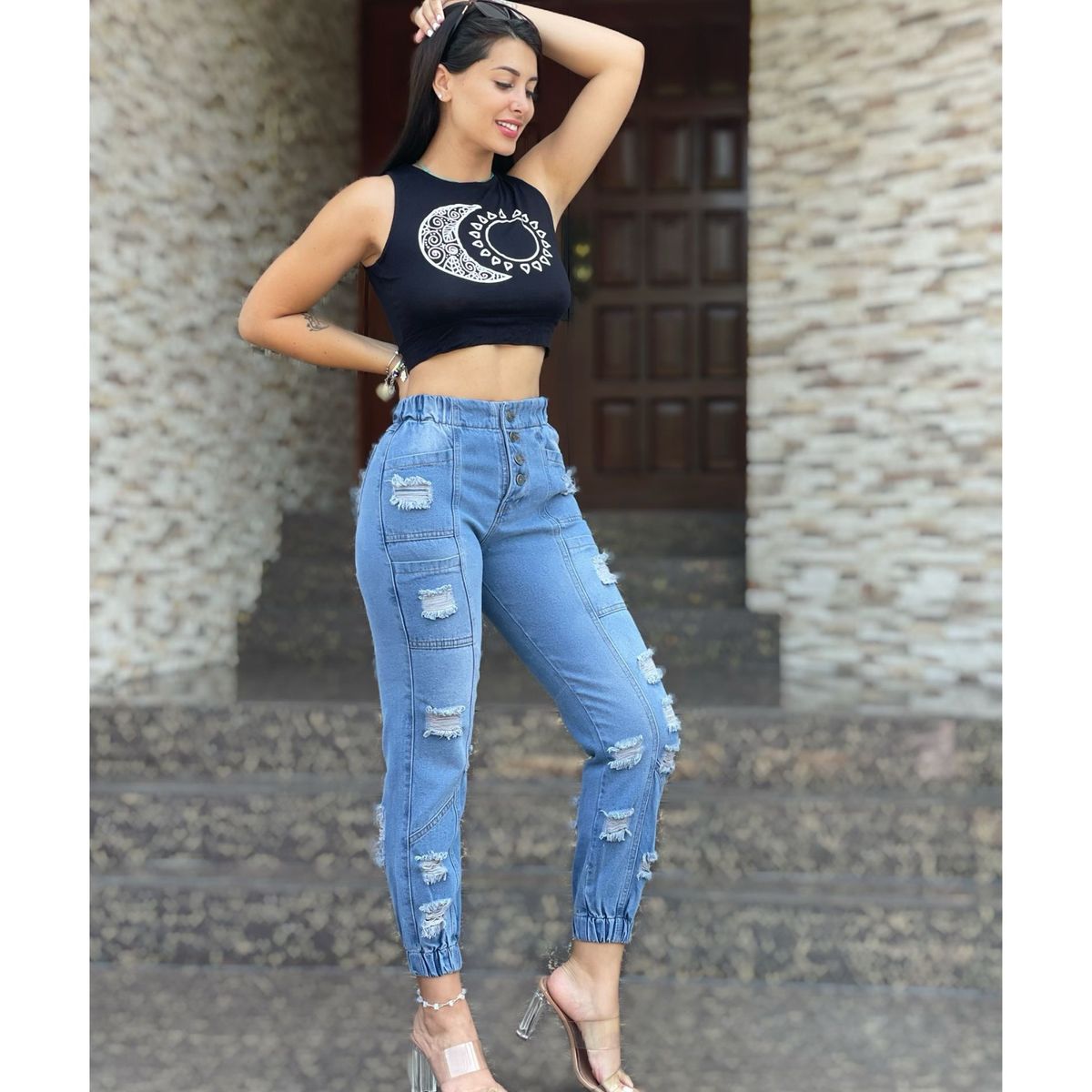 BENCUS JEANS - Pantalon Jean Rasgado Mujer Cintura