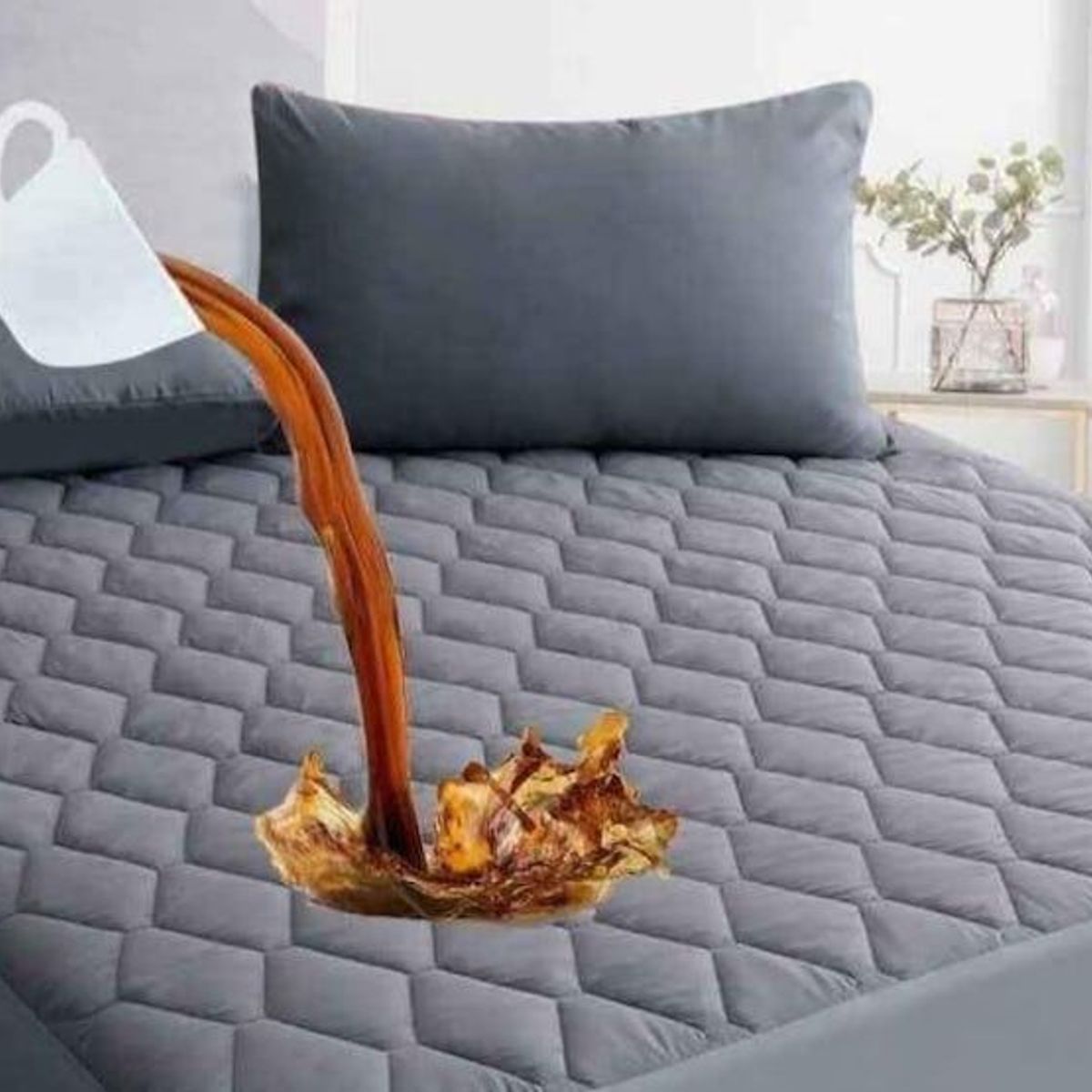 GENERICO - PROTECTOR DE COLCHON QUEEN IMPERMEABLE 100 ANTI-FLUIDOS GRIS DYV