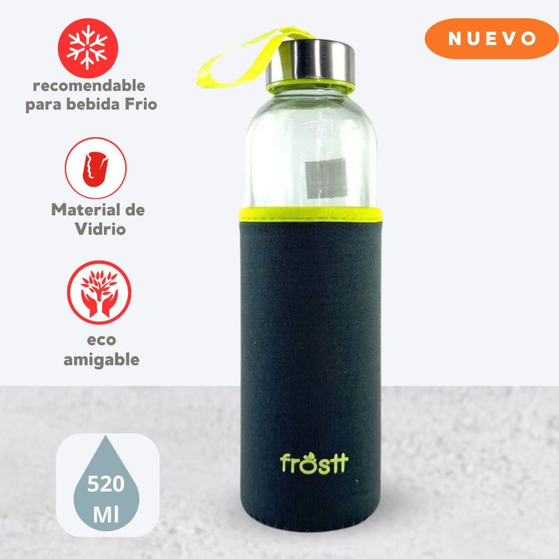 FROST - Botella Hidratante de Vidrio con Funda Frostt Negro 520 ml