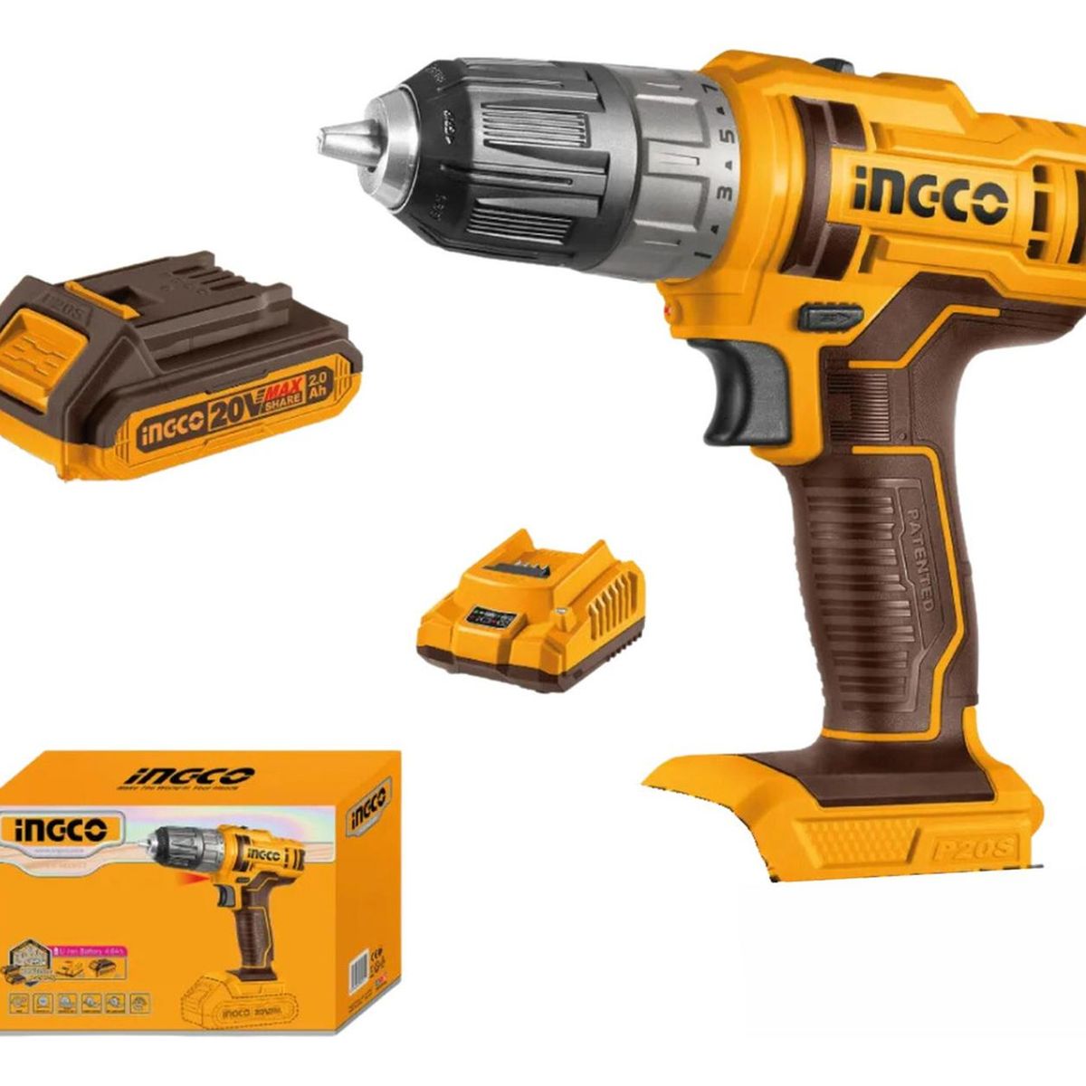 INGCO - TALADRO ATORNILLADOR INALÁMBRICO INGCO 20V 20AH + BATERÍA + CARGADOR