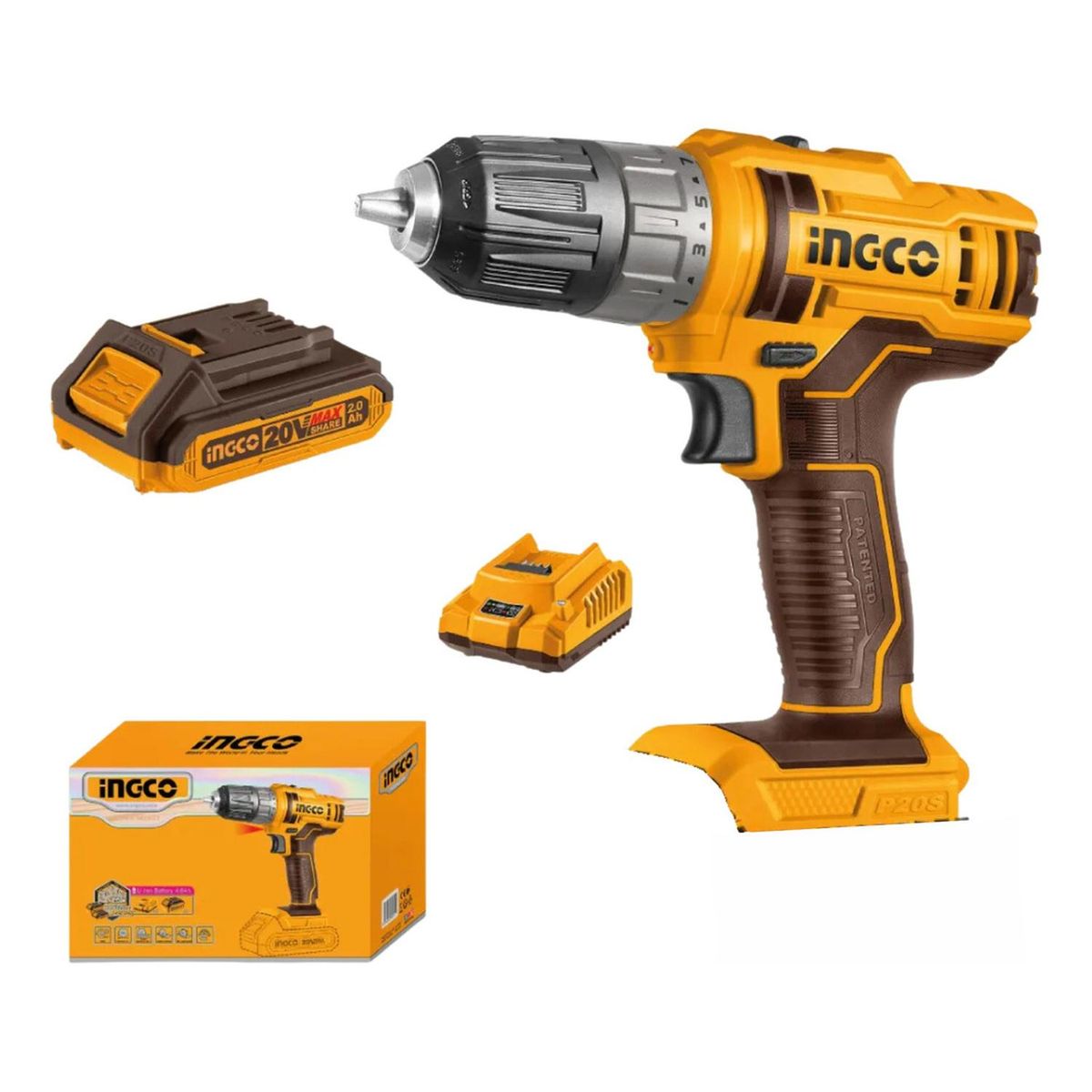 INGCO - TALADRO ATORNILLADOR INALÁMBRICO INGCO 20V 20AH + BATERÍA + CARGADOR