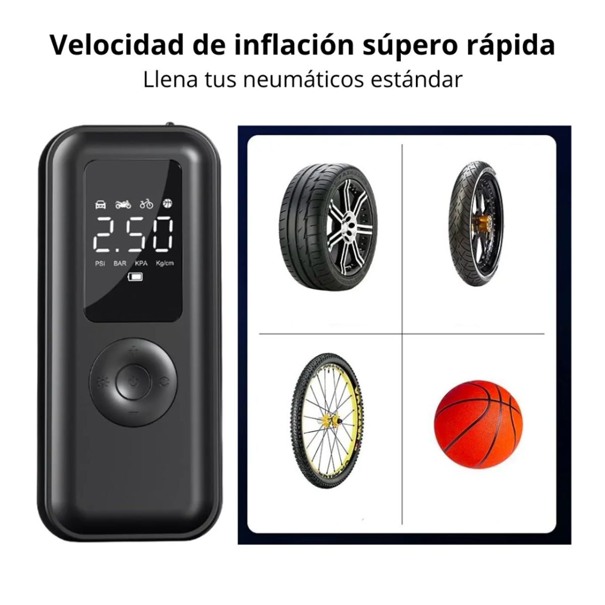 SEISA - Compresor Aire Inflador de Llantas Portátil Recargable