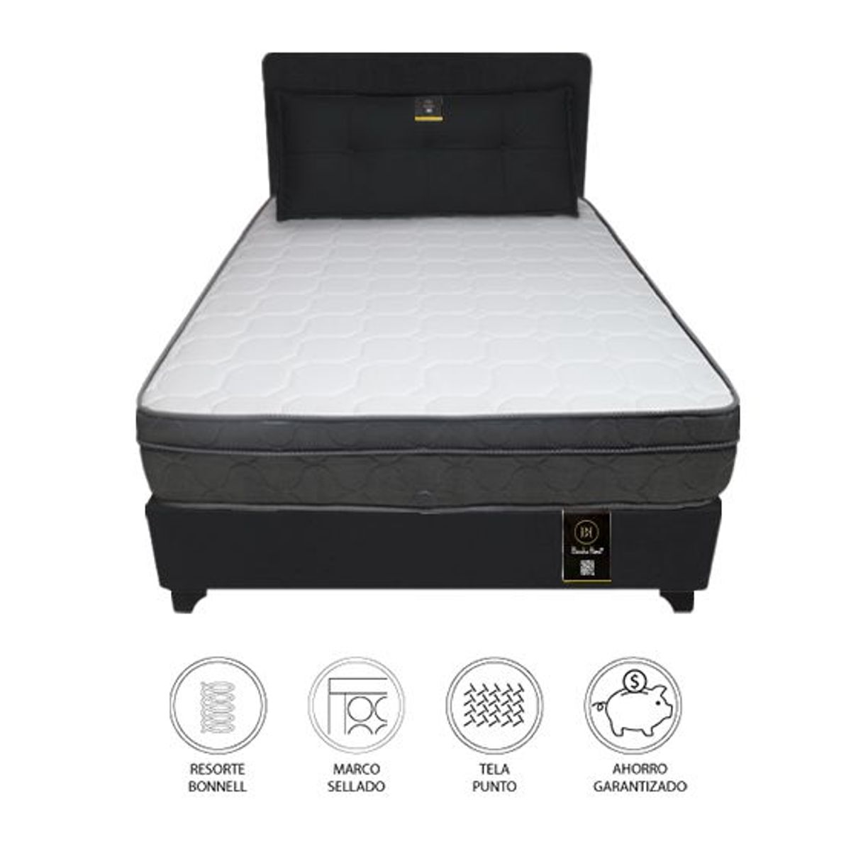BARAKA HOME - Dormitorio Turin 1.5 Plz + Cabecera + Cojin Bitola - Negro