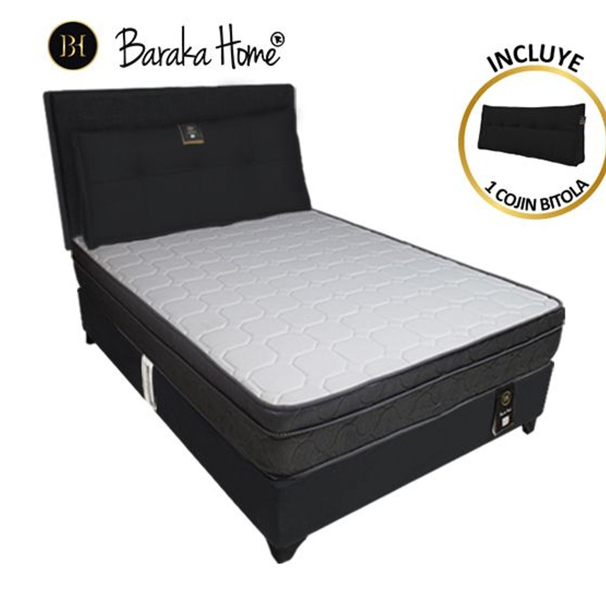BARAKA HOME - Dormitorio Turin 1.5 Plz + Cabecera + Cojin Bitola - Negro