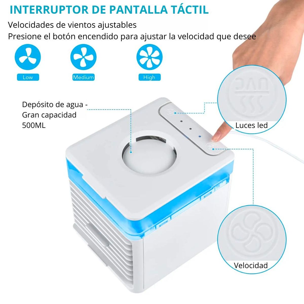 GENERICO - Ultra Enfriador de Aire 3x Ventilador Portatil con Luz LED CY-9002