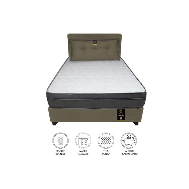 BARAKA HOME - Dormitorio Turin 1.5 Plz + Cabecera + Cojin Bitola - Beige Oscuro