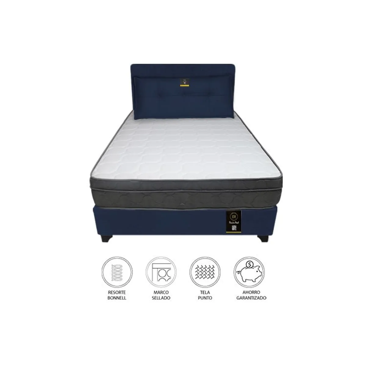 BARAKA HOME - Dormitorio Turin 1.5 Plz + Cabecera + Cojin Bitola - Azul Marino