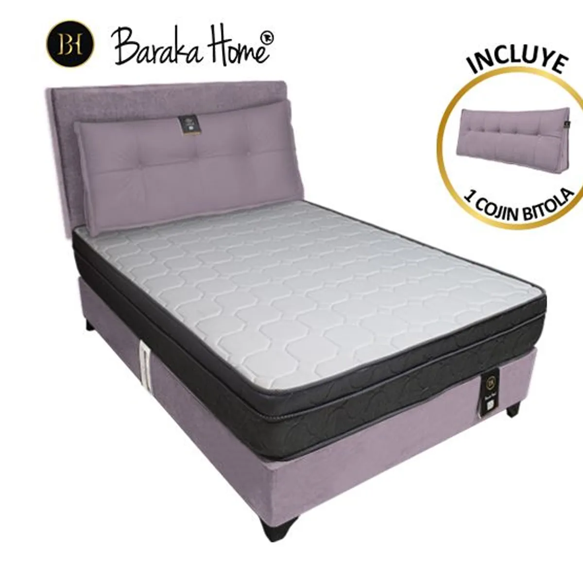 BARAKA HOME - Dormitorio Turin 1.5 Plz + Cabecera + Cojin Bitola - Lila