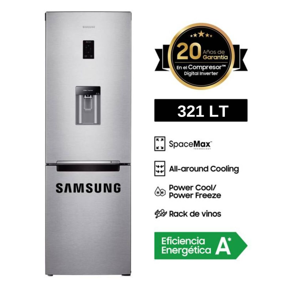 SAMSUNG - Refrigeradora Samsung No Frost 321 L Bottom Freezer RB33J3830SA/PE