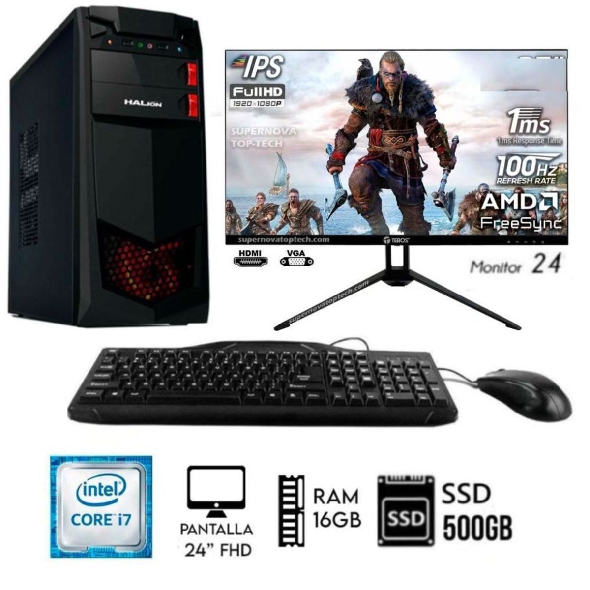 INTEL - Computadora PC Intel Core I7 3.2Ghz Ram 16GB  Disco SSD 500GB  Monitor 24 FHD