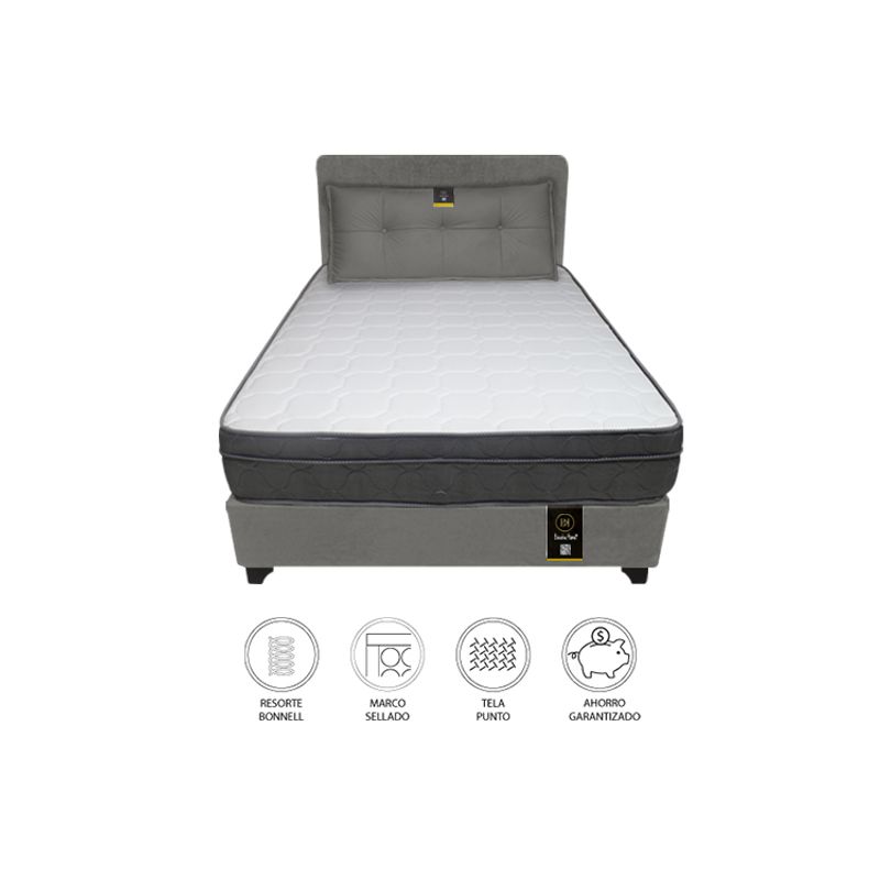 BARAKA HOME - Dormitorio Turin 1.5 Plz + Cabecera + Cojin Bitola - Gris Oscuro