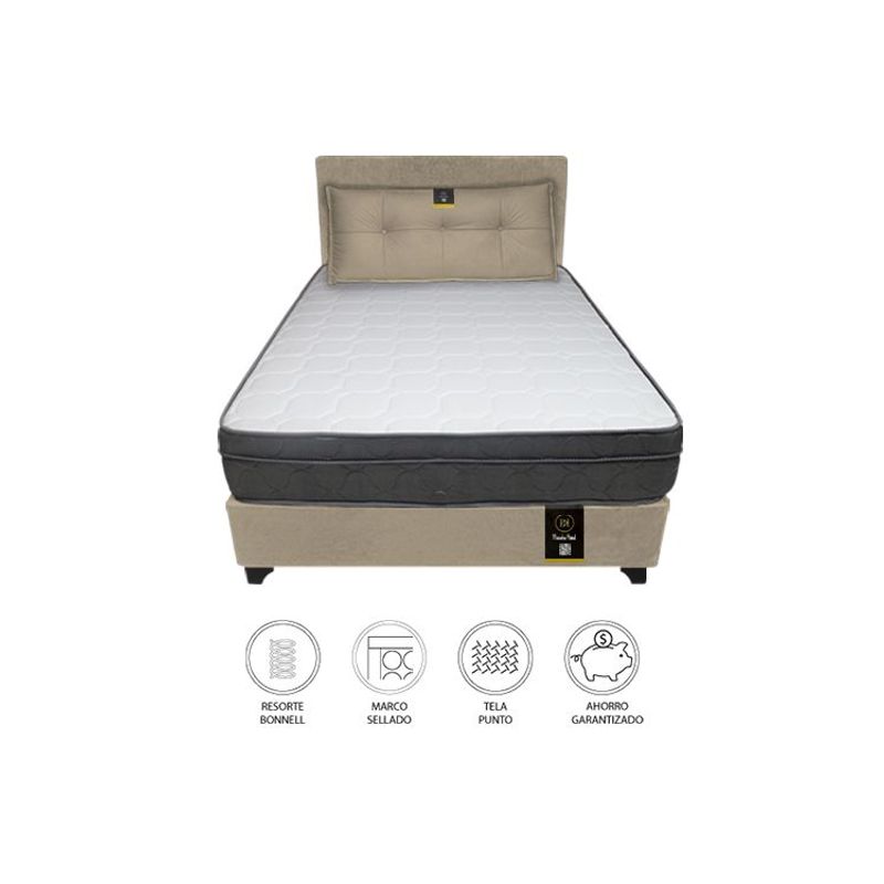 BARAKA HOME - Dormitorio Turin 1.5 Plz + Cabecera + Cojin Bitola - Beige Claro
