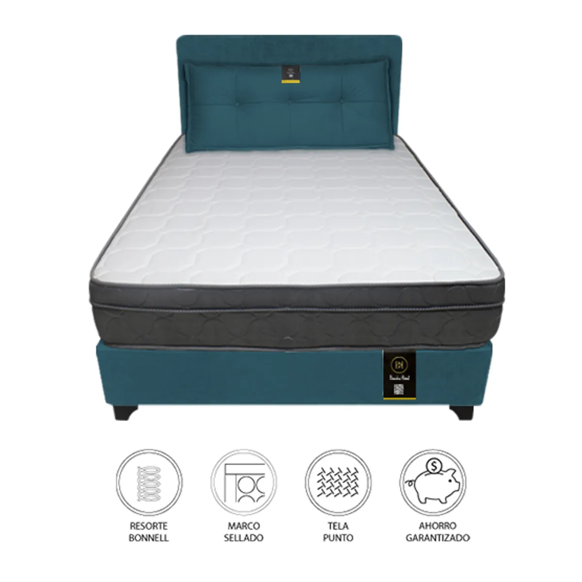 BARAKA HOME - Dormitorio Turin 1.5 Plz + Cabecera + Cojin Bitola - Cobalto