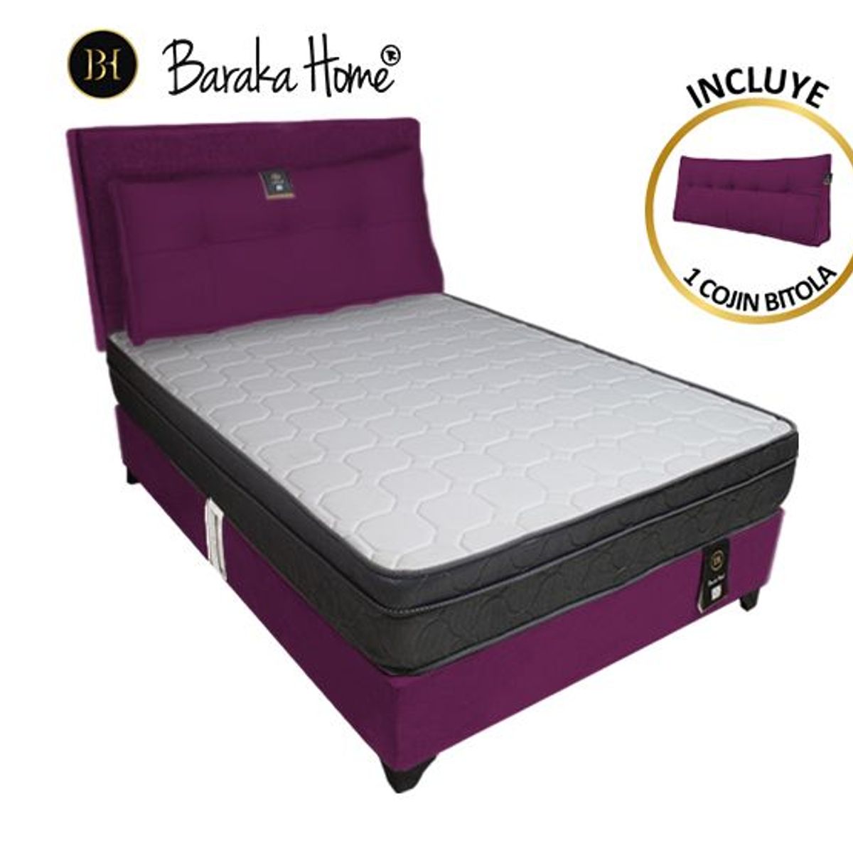 BARAKA HOME - Dormitorio Turin 1.5 Plz + Cabecera + Cojin Bitola - Purpura