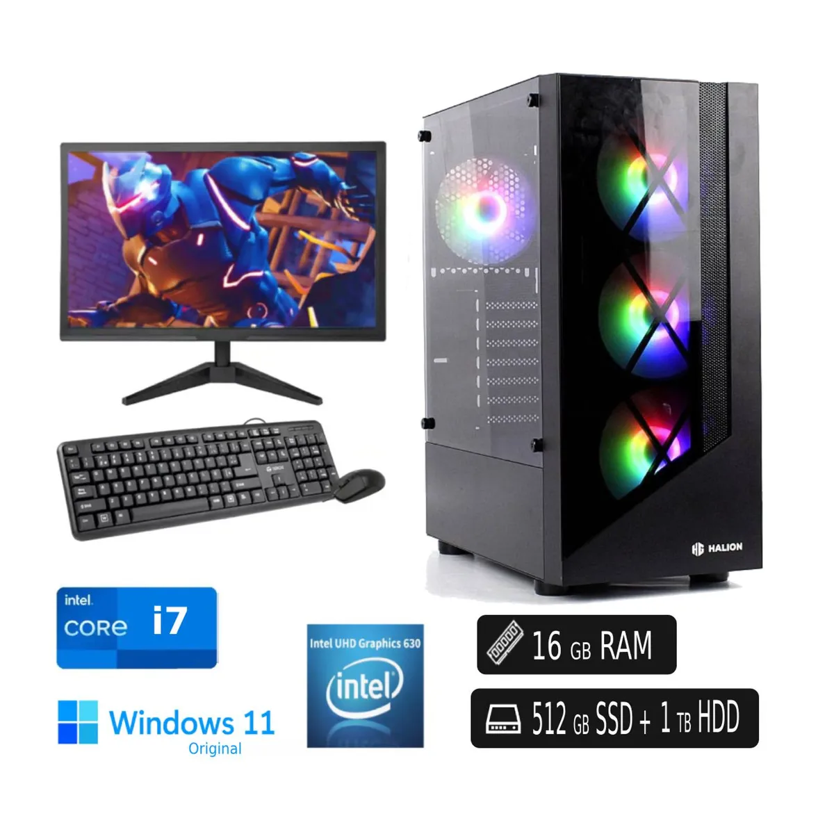 INTEL - Computadora PC i7 16GB RAM SSD 512GB  + 1TB HDD EXTERNO + Monitor 24" FHD IPS