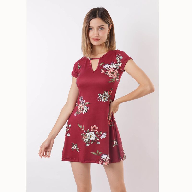 GENERICO - vestido corto guinda floreado mujer