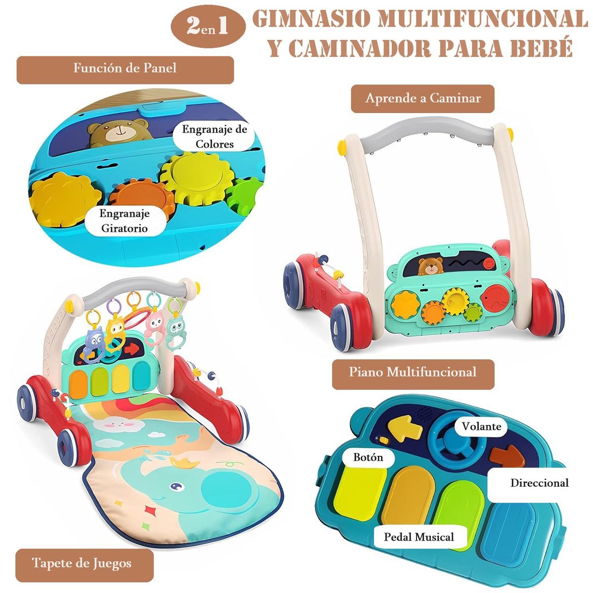 GENERICO - GIMNASIO Y CAMINADOR MULTIFUNCIONAL DIDACTICO PARA BEBE 2EN1