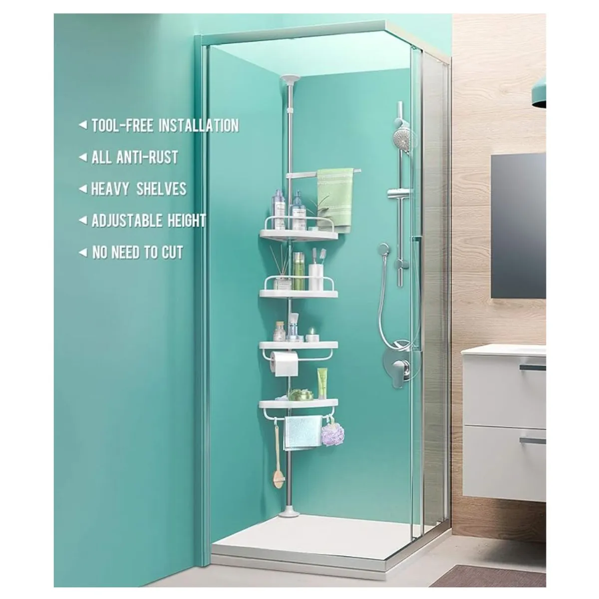 GENERICO - Estante de ducha de esquina de 4 niveles 2.6 metros