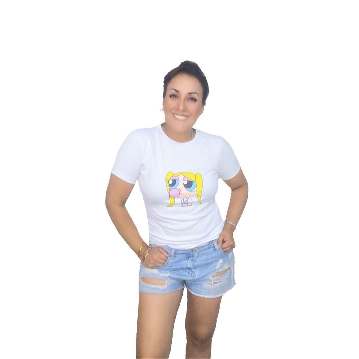 GENERICO - Polo Mujer Manga Corta Burbuja - Nathalie Love It - Blanco