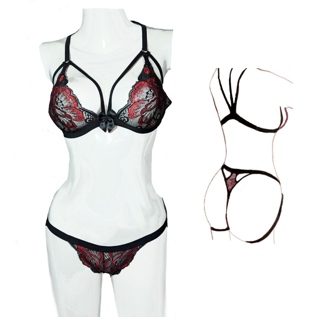 GENERICO - Conjunto Kara Resalta derrier Lencería sexy fina tanga_.