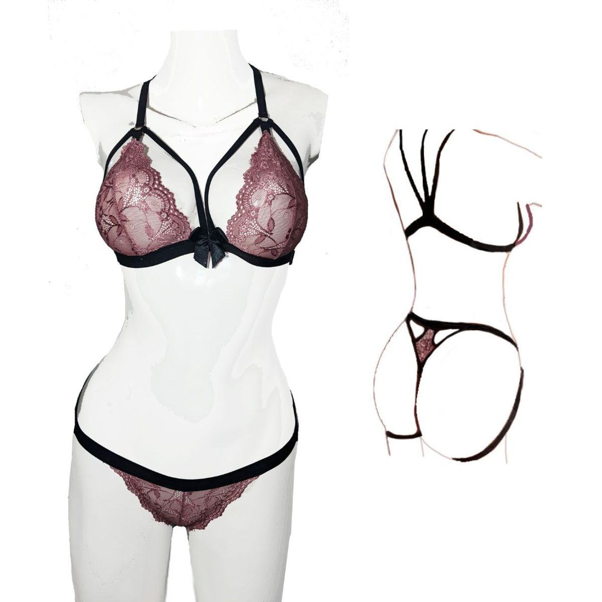 GENERICO - Conjunto Kara Resalta derrier Lencería sexy fina tanga_.